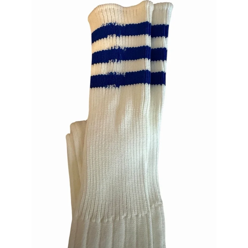 Vintage Wrightsock Soccer Socks Mens Size 10-13 White Blue Stripe 100% Nylon‎